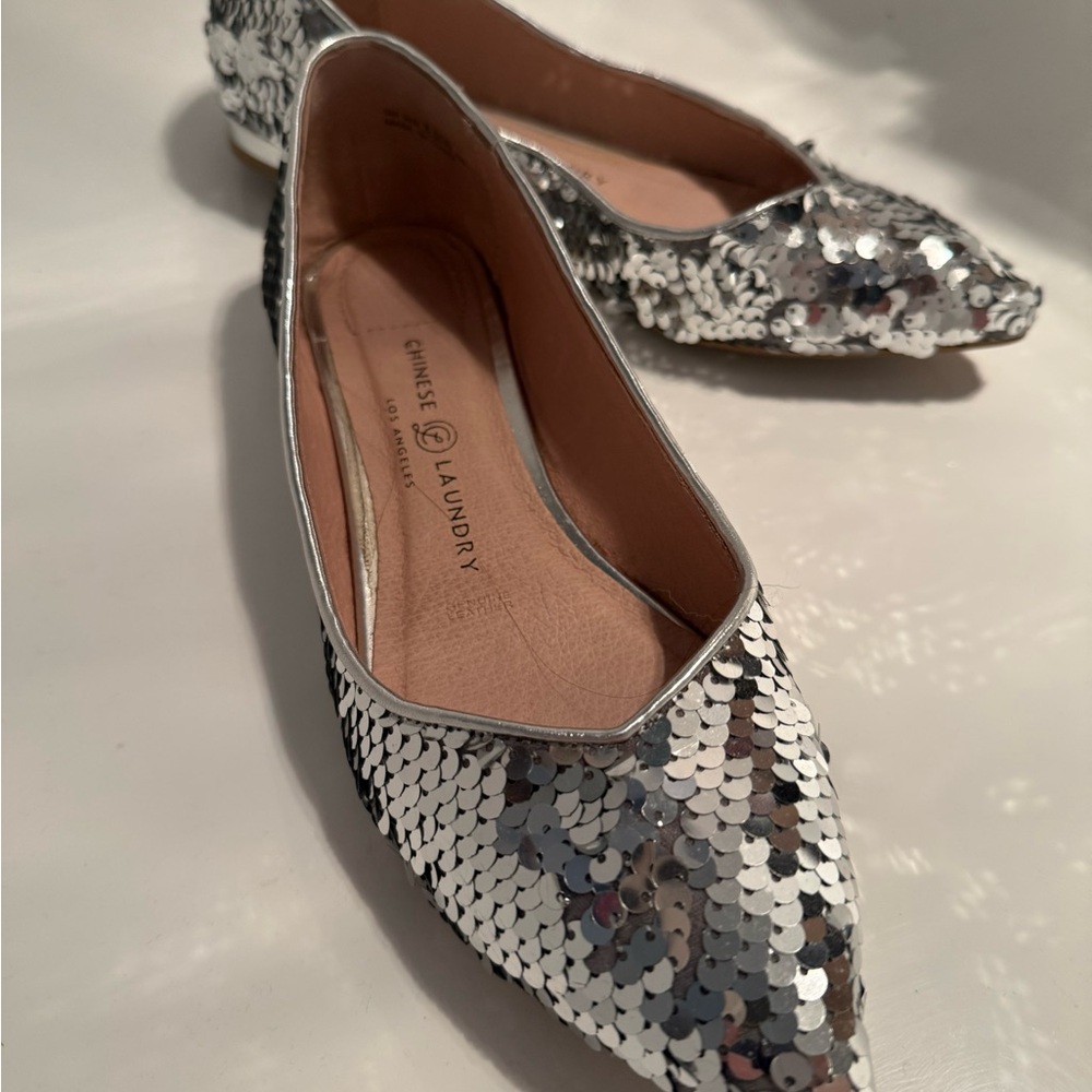 Chinese Laundry Glittering Silver Flats